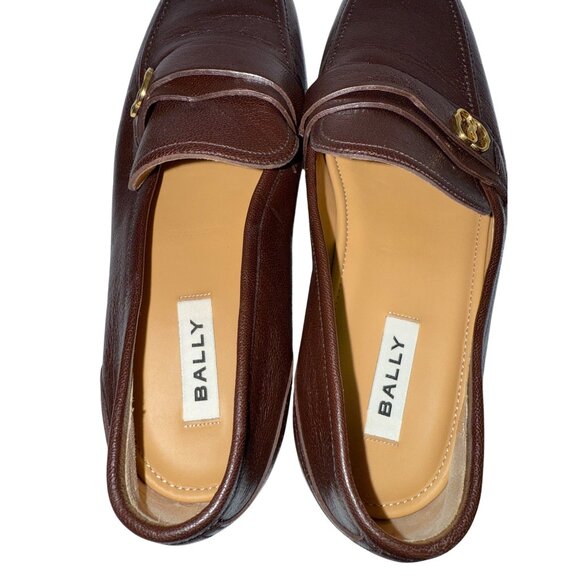 Bally Suisse Men's Loafer Logo Calf Leather Brown Slip On Block Heel Size 8 NEW - Picture 13 of 14